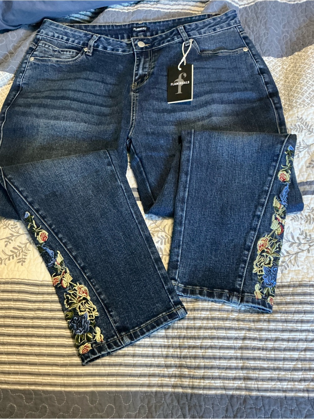Dark Blue Embroidered Women’s Jeans  Flamingals